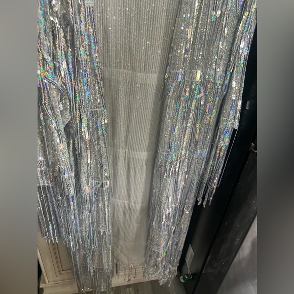 Dolls Kill Club Exx Glam All Night Sequin Fringe Duster Holo Bling Sz XS - Picture 4 of 10